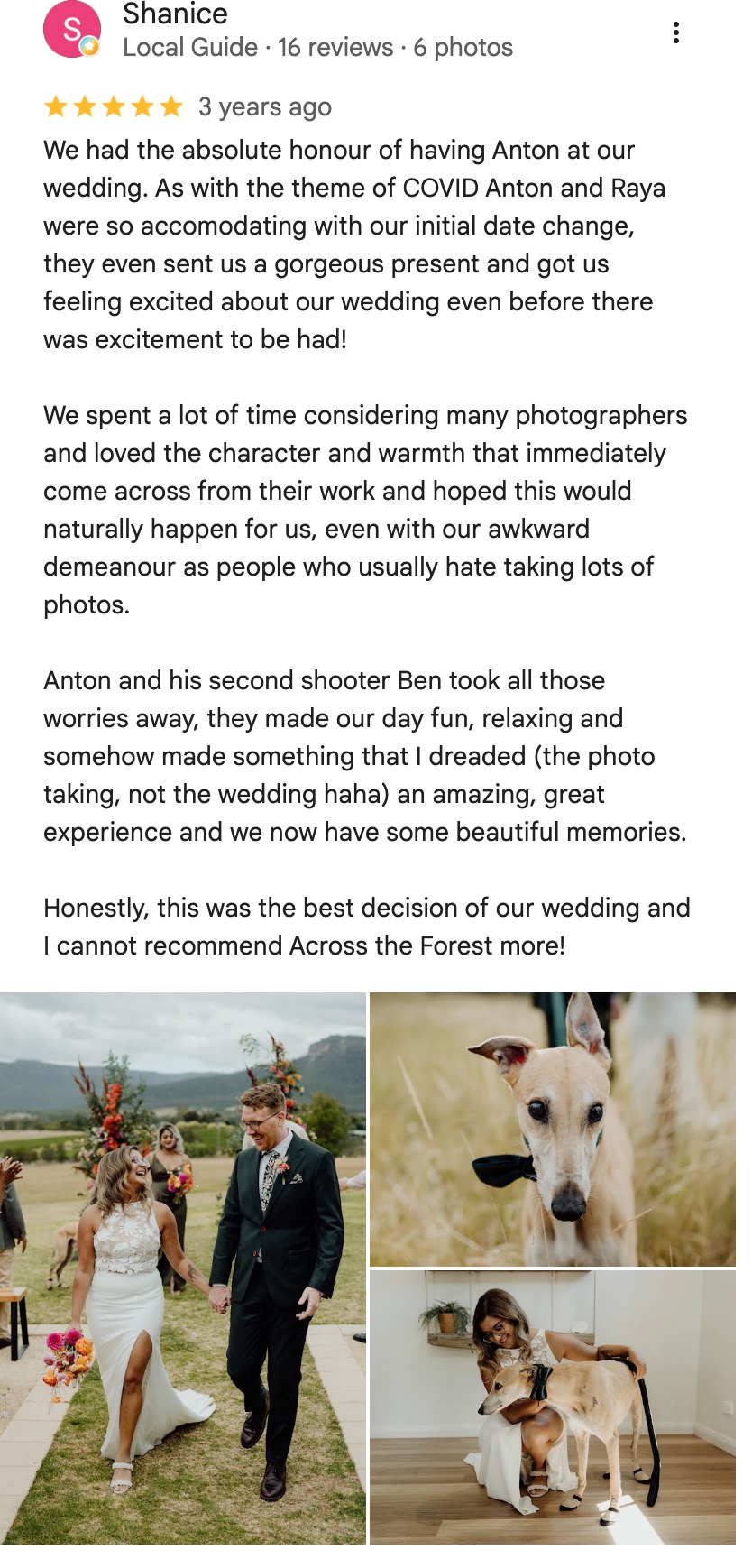 Five-star Google review from Shanice